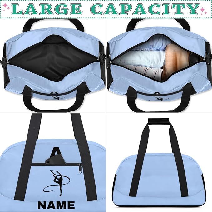 Personalize-Kids-Sports-Duffel-Bags With Custom Name Text Carry-On Overnight Travel Gym Lightweight Dance Pattern Sports Bags For Girls Boys Kids,Sky Blue
