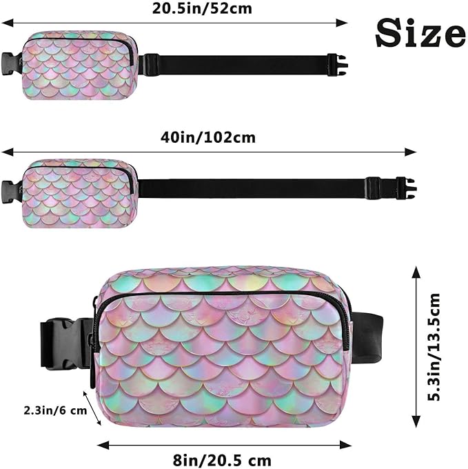 Pink Mermaid Scales Fanny Pack for Women Men Water Resistant Fashion Waist Packs with Adjustable Strap Belt Bag for Travel Workout Jogging Hiking 21219433