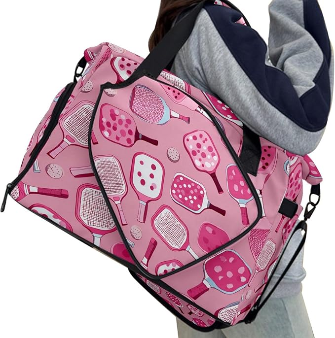Sweet Cool Pink Gym Bag for Women & Tennis Bag, Large Sports Duffel Bag Waterproof with Ventilated Shoe Compartment & Front Racket Sleeve, Lightweight Travel Weekender Overnight Bag