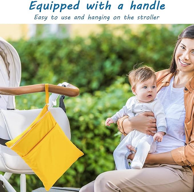 Shappy 4 Pcs Wet Dry Bag for Baby Cloth Diapers Waterproof Wet Bag Washable Travel Reusable with 2 Pocket for Swimsuits for Yoga Gym Travel Beach Pool(Gray, Green, Black, Yellow)