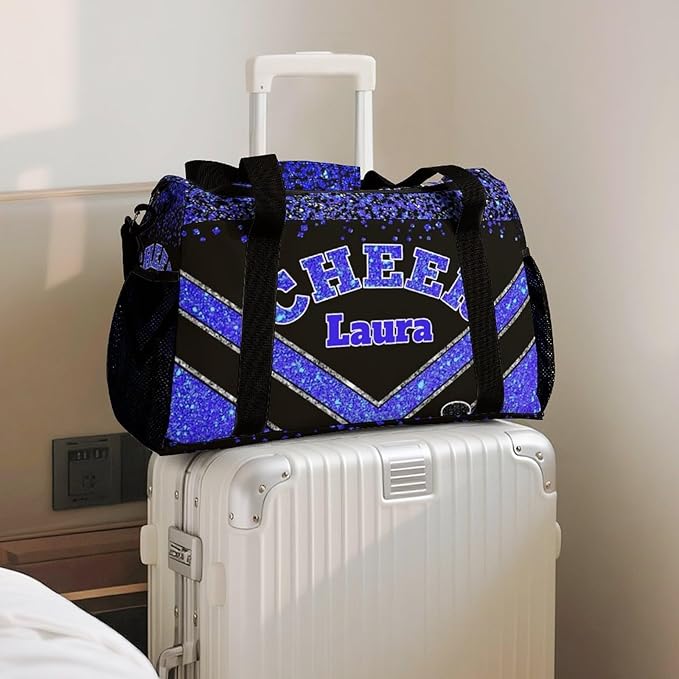 Personalized Cheer Bag Gifts for Girls Sport Cheerleading Gym Travel Duffel Bag Overnight Weekender Bags with Name (Klein Blue)