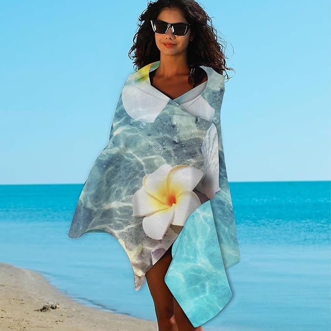 Starfish Beach Towel,Starfish Seashell and Flower on Sea Beach Lightweight Compact Sand Free Quick Dry Oversized Pool Swimming Towels for Girls Women Adults,29.5"×59"