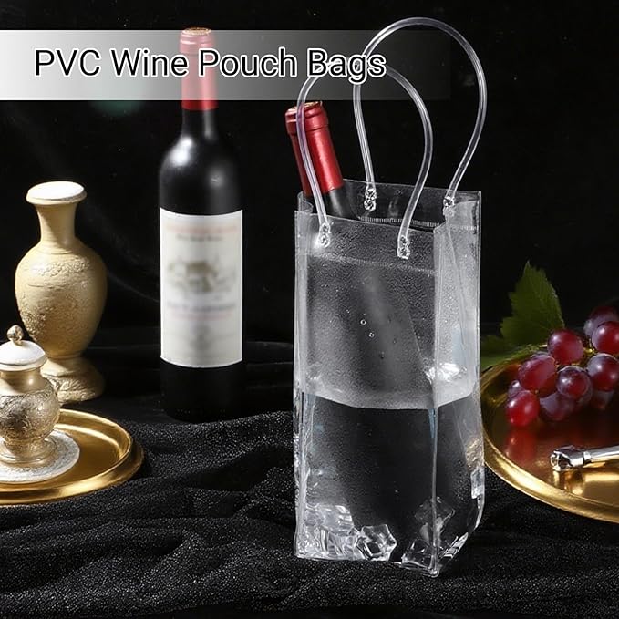2 PCS Wine Cooler Bag, Clear Pvc Ice Wine Bag with Handle, Portable Foldable Wine Cooler Sleeve Bottle Bags for Party, Outdoor, Champagne, Cold Beer, White Wine Beverage