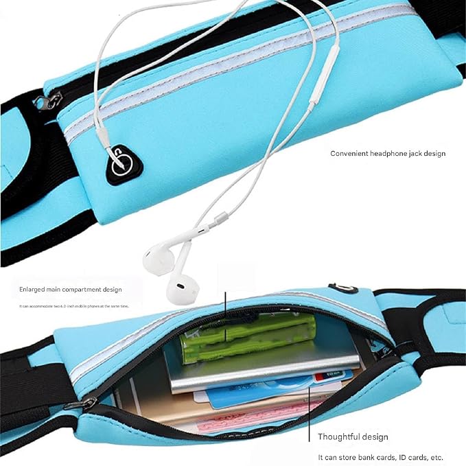 Anti-Theft Invisible Waist Bag, Multifunctional Outdoor Sports Waist Bag with Water Bottle Strap, Lightweight and Waterproof Money Belt (Black+Blue)