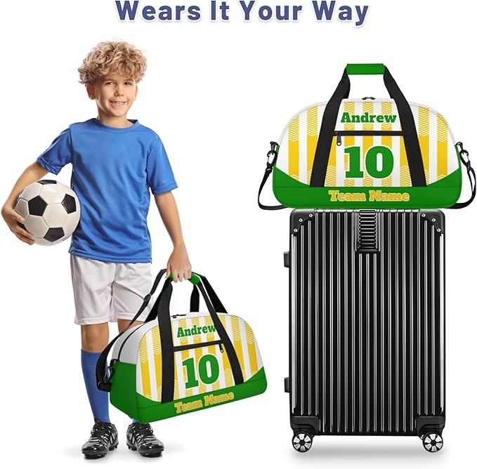 Basketball Soccer Gifts for Boys Girls - Custom Sports Duffle Bag, Personalized Name & Team Bag, Water-Resistant Gym Bag for Basketball, Soccer, Volleyball | Y-Yellow Green