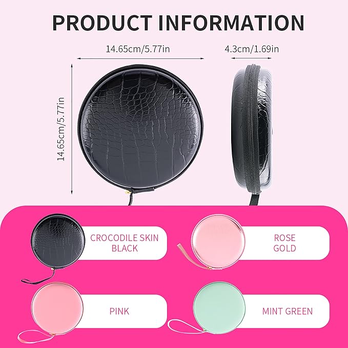 LED Makeup Mirror with Pouch, Portable Lighted Mirror, USB Rechargeable Travel Mirror, 3 Color Modes, Folding Vanity Mirror for Women