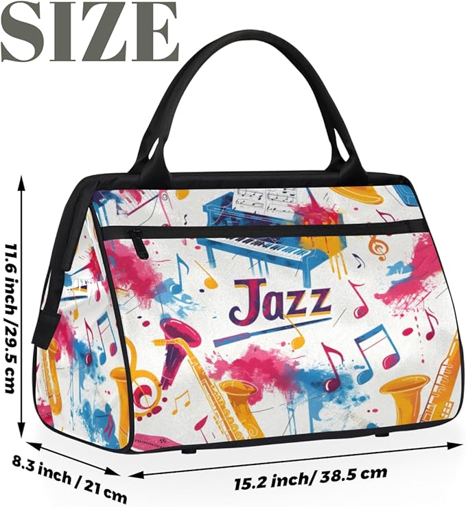 Jazz Overnight Weekender Bag for Women Men Travel Duffel Bags Waterproof Luggage Carry on Sports Yoga Gym Bag