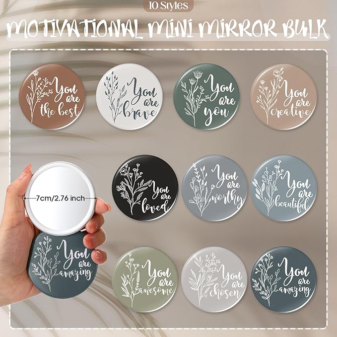 40 Pcs Employee Appreciation Gifts For Women Inspirational Canvas Makeup Bags Portable Compact Mirror Bulk Cosmetic Bags Thank You Gifts for Social Worker Coworkers (Bohemian,Boho)
