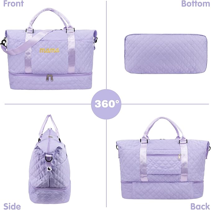 Mama Baby Pregnancy Hospital Bag Essentials for Women Labor Delivery Diaper Organizer with Shoe Compartment,2 Waterproof Toiletry Pouch Travel Duffle Bag for Mommy Weekender Overnight Gym Gifts,Purple