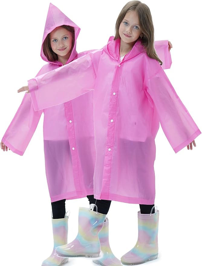 2 Pack Raincoats for Kids, Reusable Rain Ponchos with Hood and Sleeves Rain Coats for Boys and Girls