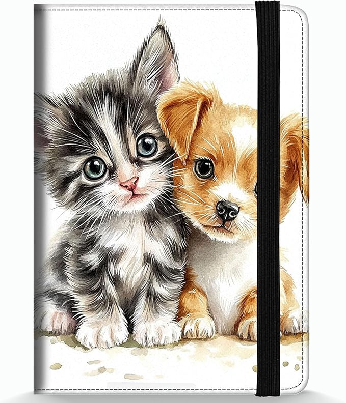 Passport Holder Wallet Cover Case,RFID Blocking Passport Cover,Large Capacity Travel Wallet with Multi Card Slots (Cute Cat and Dog Watercolor Art)