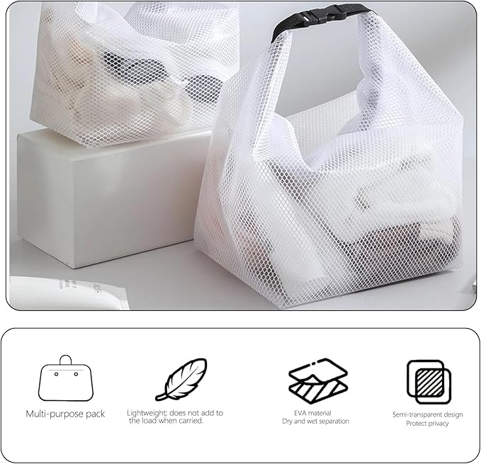 Cosmetic storage bag with dry and wet separation, wash bag, hand-held bag, portable storage bag, simple style,suitable for travel, fitness, swimming, outdoor rafting (White, 7.1in*6.3in*9.4in)
