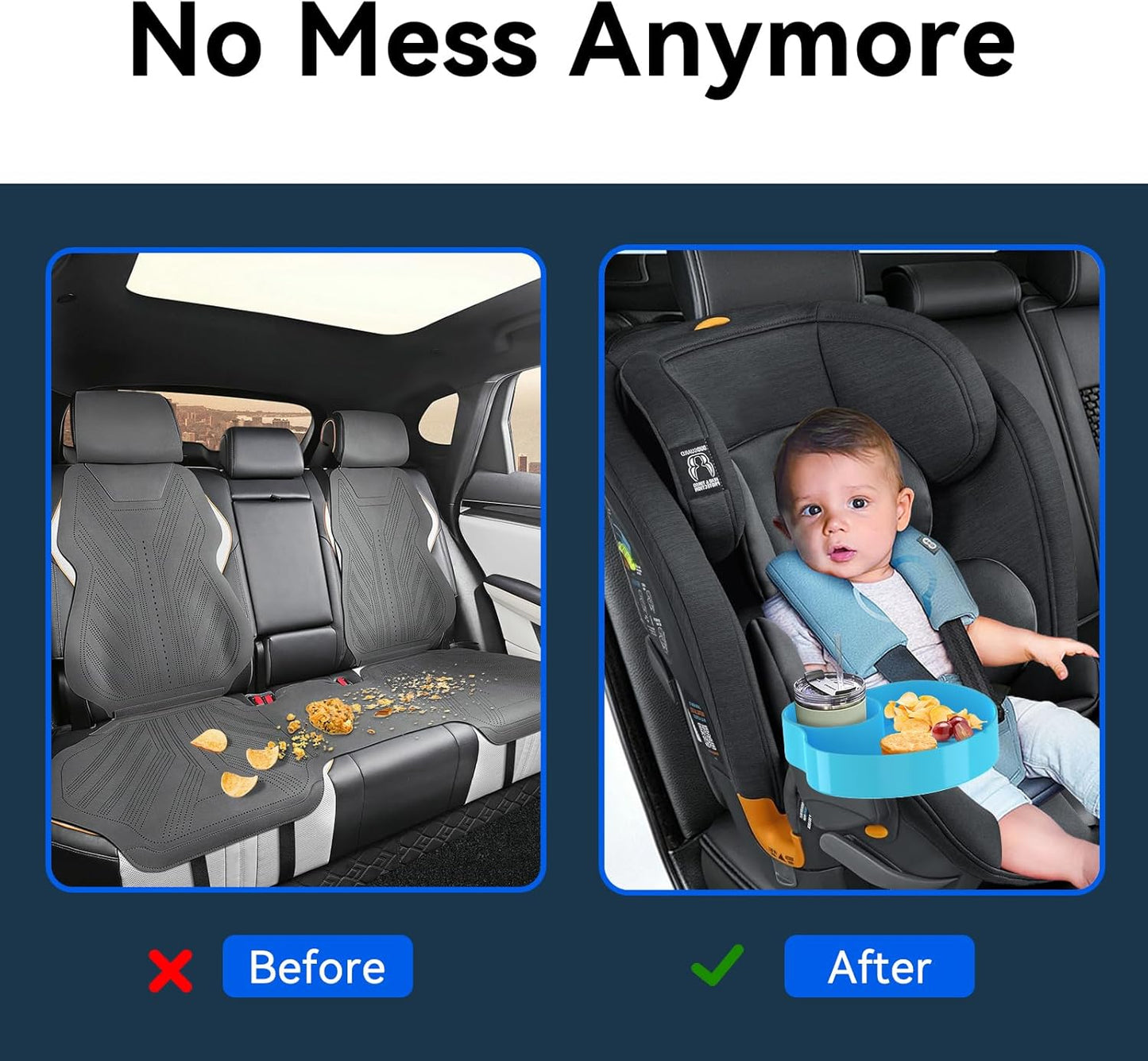 [2 Packs] Kids Car Seat Tray, Travel Tray with Cup Holder for Toddler Baby, Kids Car Seat Food Snack Organizer for Road Trip, Stroller snack Organizer Travel Must Haves (Sky Blue, 2 PCS)