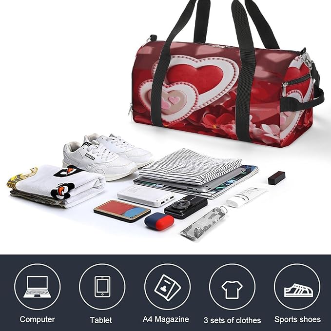Oxford Cloth Happy Valentine's Day Gym Bag,Duffle Bag with Shoes Compartment And Adjustable Shoulder Straps，Weekender Bags for Men Women.