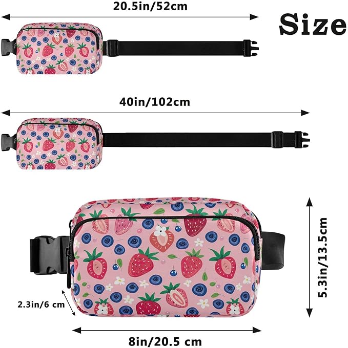 Pink Strawberry Blueberry Fanny Pack for Women Men Water Resistant Fashion Waist Packs with Adjustable Strap Belt Bag for Travel Workout Jogging Hiking 21219428