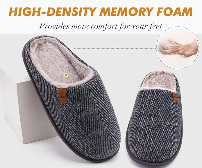 COFACE Mens Cozy Memory Foam Scuff Slippers Casual Slip On Warm House Shoes Indoor/Outdoor Sandal Slippers With Arch Support Rubber Sole Size 7-15