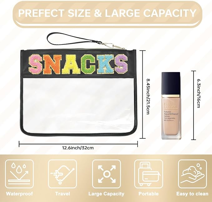 Snack Bags Clear Pouch Travel Makeup Bag Chenille Letter Bags for Zipper Pouch Clear Cosmetic Bag Clearly Tote Bag Makeup Travel Bags for Women