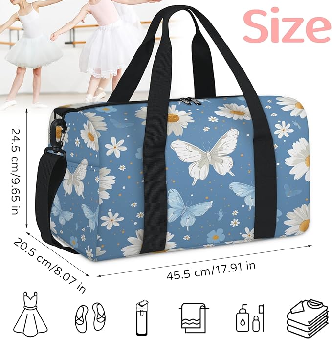 Daisy Butterfly Travel Duffle Bag for Women Men, Overnight Weekender Bag, Carry on Tote for Sport Gym