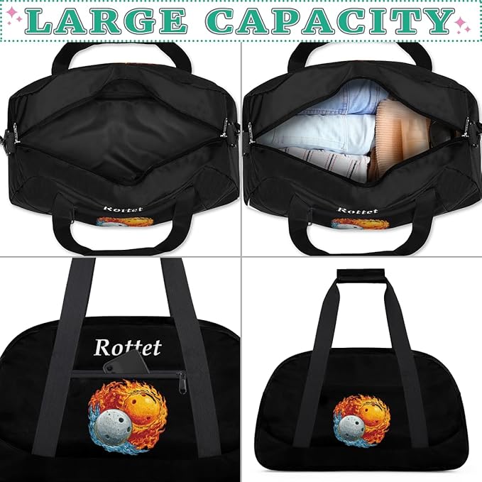 Personalized Sports Duffel Bags, Custom Kids Football Duffle Bag for Boys with Your Name, Lightweight Overnight Weekender Bag for School Gymnastics Travel,Red White Flame Soccer Ball