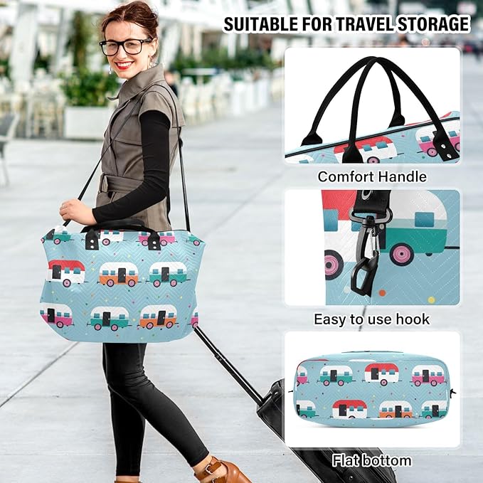 Travel Duffle Bag, Cartoon Car Pattern Gym Bag with Storage Bag Weekender Overnight Bag for Men Women Trip Sports Yoga