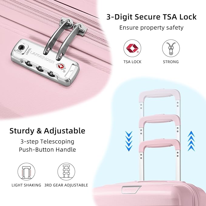 LARVENDER Carry On Luggage 22x14x9 Airline Approved, 20 Inch Hardshell & Lightweight PP Carry On Suitcase for Women with Spinner Wheels TSA Lock, Light Pink