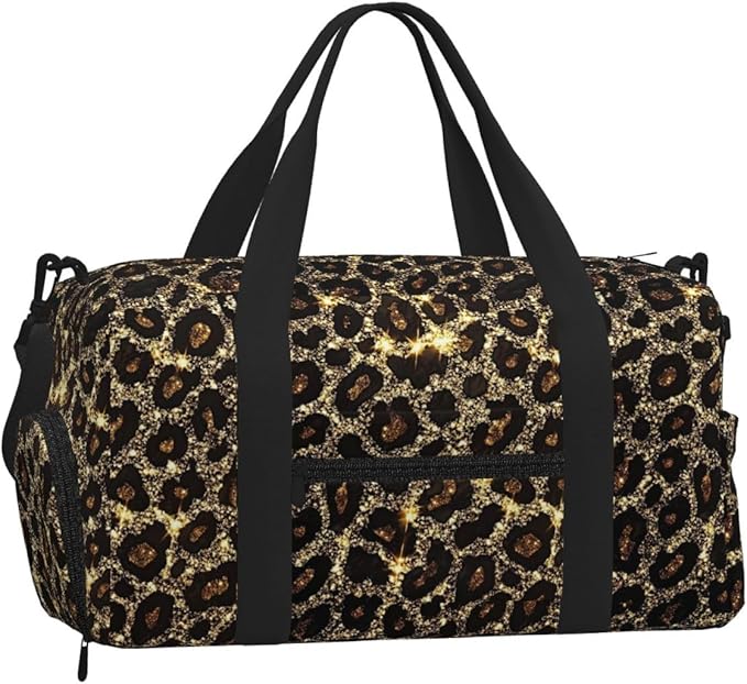 Shining Leopard Print Sports Gym Bag For Men Women Travel Duffel Bag With Shoe Compartment Water Resistant Gym Bag Carry On Duffel Bag For Yoga Gym Sports Weekend Traveling