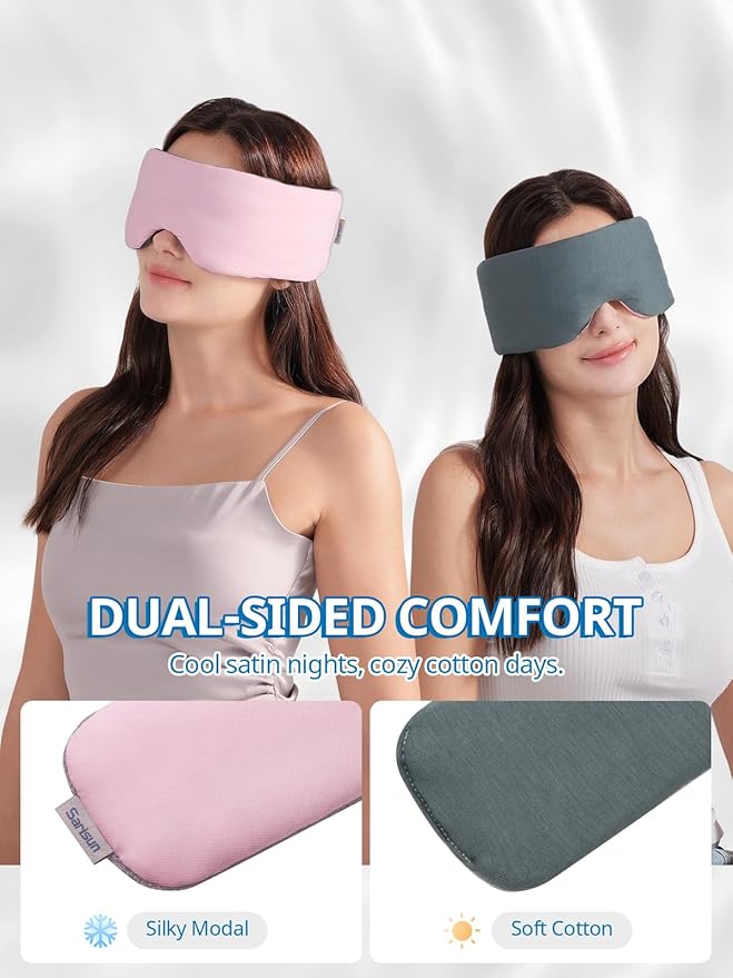 Sleep Mask, Eye Masks for Sleep, Dual-Side Blackout Eye Covers for Side Sleeper, No Velcro Wide Strap, Adjustable Band, Pressure-Free, Wrapped Around, for Women/Men/Nap/Travel/Yoga - Black