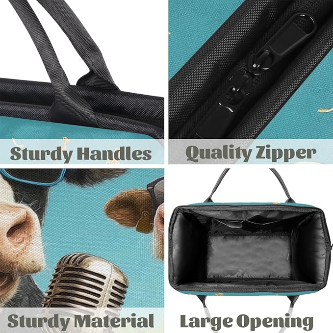 Overnight Weekender Bags for Women Men, Two Music Cows Art Waterproof Travel Carry On Duffel Bag, Lightweight Sports Gym Bag for Fitness, Workout, Travel