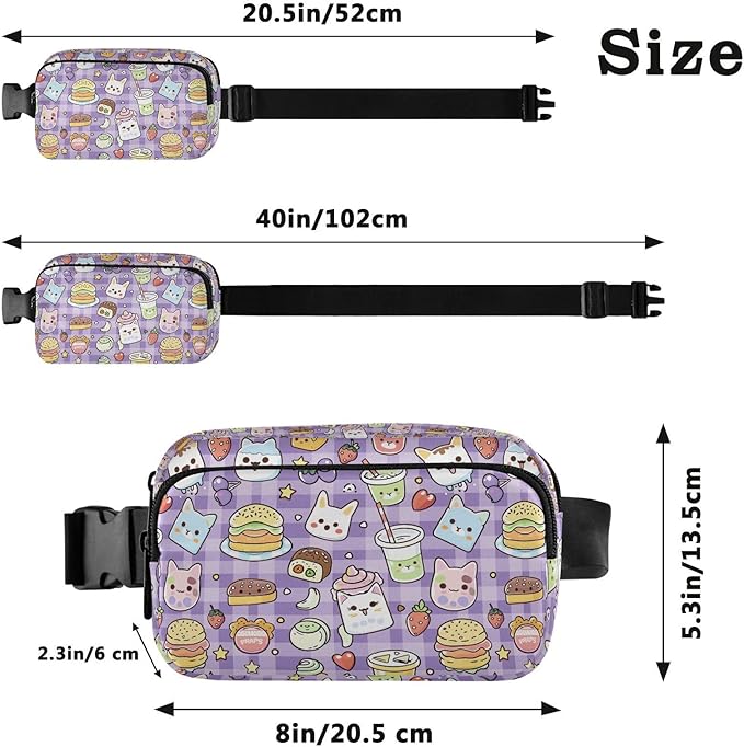 Kawaii Cat Bear Milk Cake Plaid Fanny Pack for Women Men Water Resistant Fashion Waist Packs with Adjustable Strap Belt Bag for Travel Workout Jogging Hiking 21219476