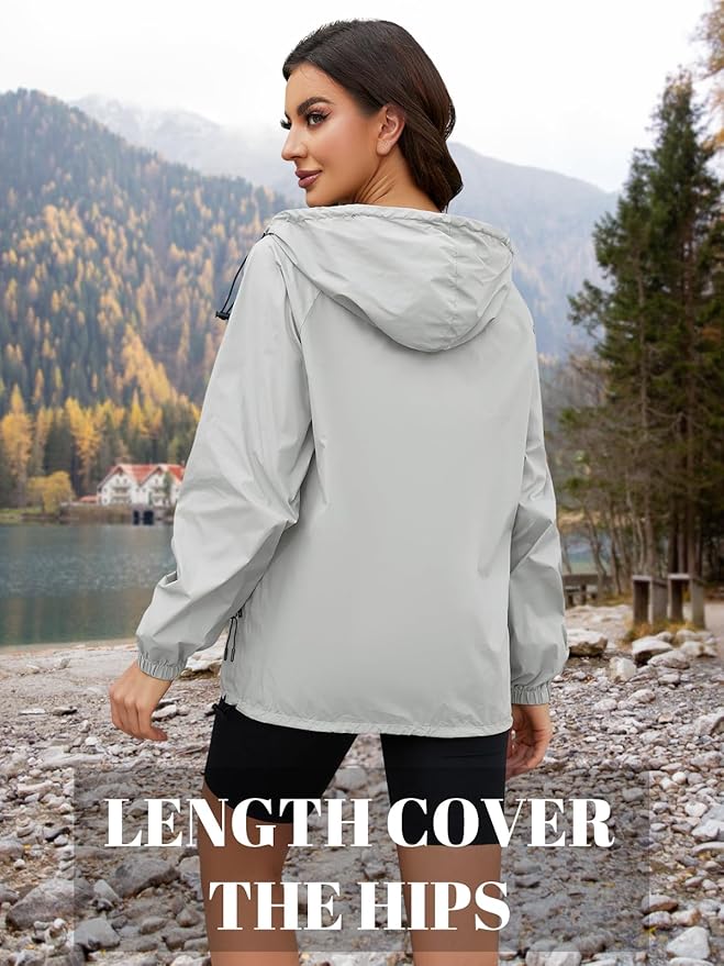 Packable Rain Jacket Women Waterproof Lightweight Jacket With Hood Womens Windbreaker Jacket S-XXL