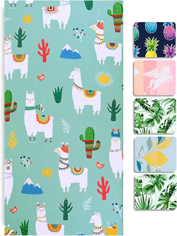 LIVILAN Llama Alpaca Cactus Beach Towel, Quick Dry, Sand-Free Microfiber, Soft and Durable, Ideal for Beach, Pool, Travel, 30x60 Oversized Towel, Vibrant Designs, for Outdoor Enthusiasts