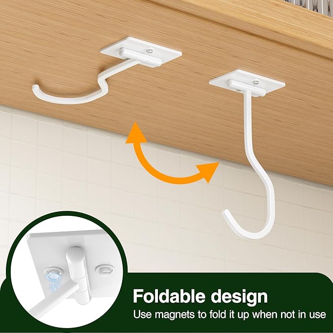Banana Hook Under Cabinet: Foldable Banana Hanger Adhesive, Hanging Banana Holder, Stick On, Premium Material, Can Hold 20 Bananas, White