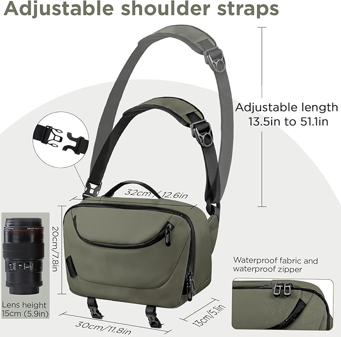 Camera Sling Bag,Travel Waterproof Camera Case with Tripod Holder,Lightweight DSLR/SLR/Mirrorless Small Camera Bags Crossbody for photographers (Dark Green)