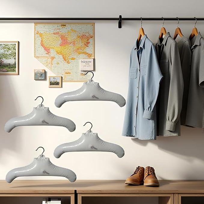 NewFerU Inflatable Hangers for Travel X 8 in White Round Shoulder for Hand Wash Laundry, Air Blow up Clothes Drying Hangars with Metal Hook, Compact, Space Saving, Foldable, Portable, Non Slip