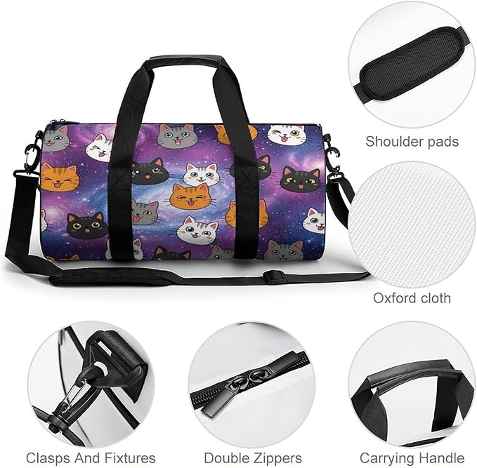 Foldable Gym Travel Bag Cute Cats Animals Overnight Weekender Travel Bag Dance Sports Gymnastics Bags Unisex Overnight Bags