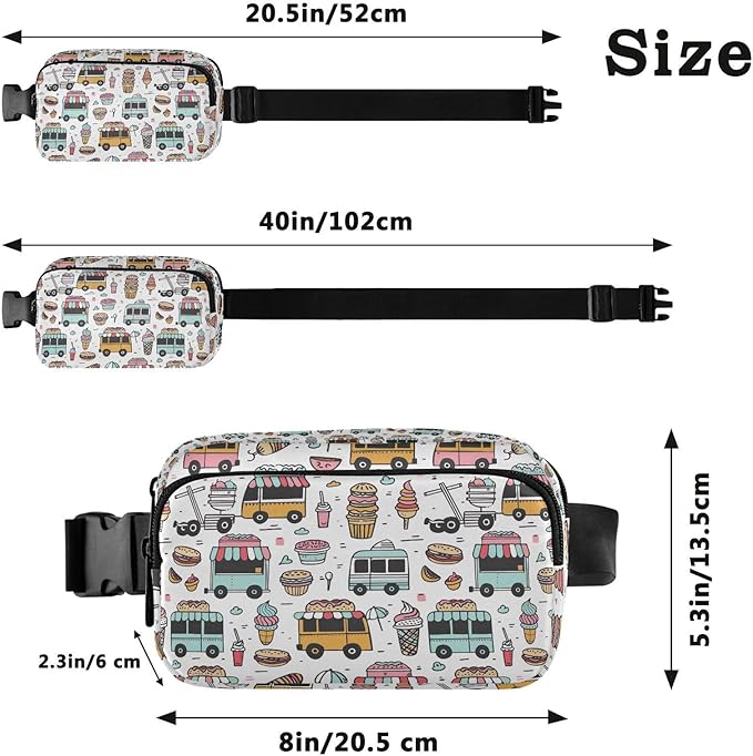 Kawaii Ice Cream Bus Fanny Pack for Women Men Water Resistant Fashion Waist Packs with Adjustable Strap Belt Bag for Travel Workout Jogging Hiking 21220298