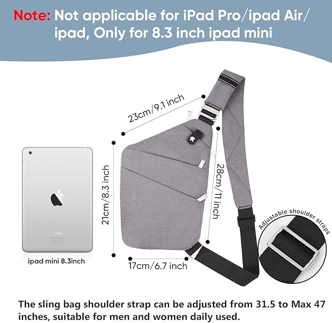 VADOO Sling Bag for Men and Women, Anti theft Crossbody Bag Lightweight Shoulder Chest Bag for Travel Gym Running