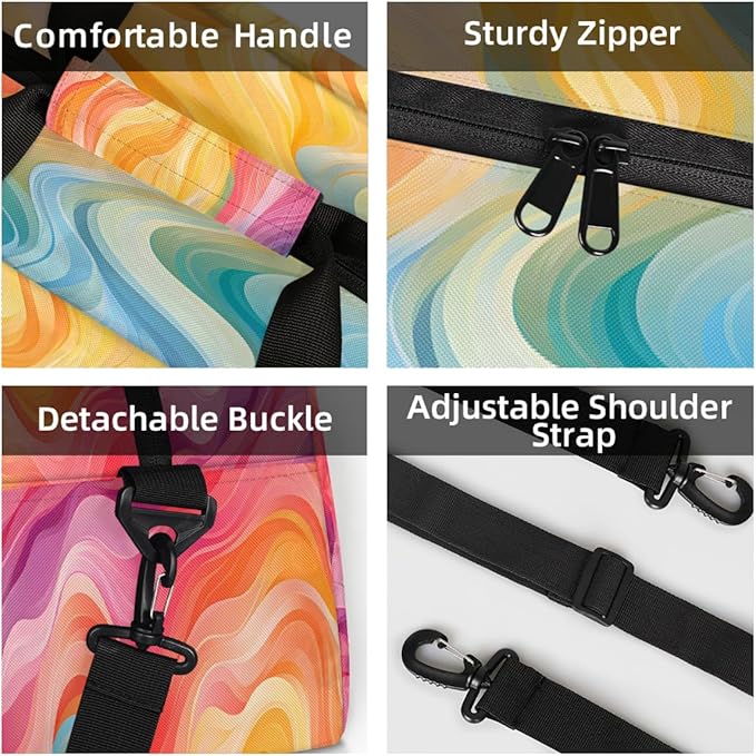 Sports Duffel Bags, Rainbow Colored Stripes Water-Resistant Gym Duffle Bag for Men Women, Lightweight Weekender Overnight Bag for Fitness, Workout, Travel