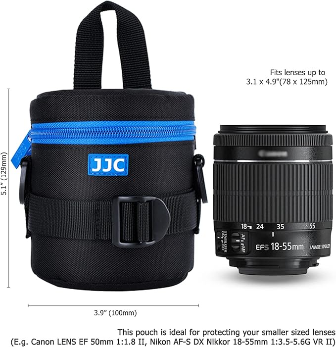 JJC Thick Camera Lens Case Bag for Canon RF-S 18-150mm f/3.5-6.3 IS STM EF 50mm f/1.8 EF-S 18-55mm II Nikon AF 50mm f1.8D AF-S 50 mm f1.8G 18-55mm Fuji XF 23mm 35mm F2 and Lens Size Below 2.95"x3.93"