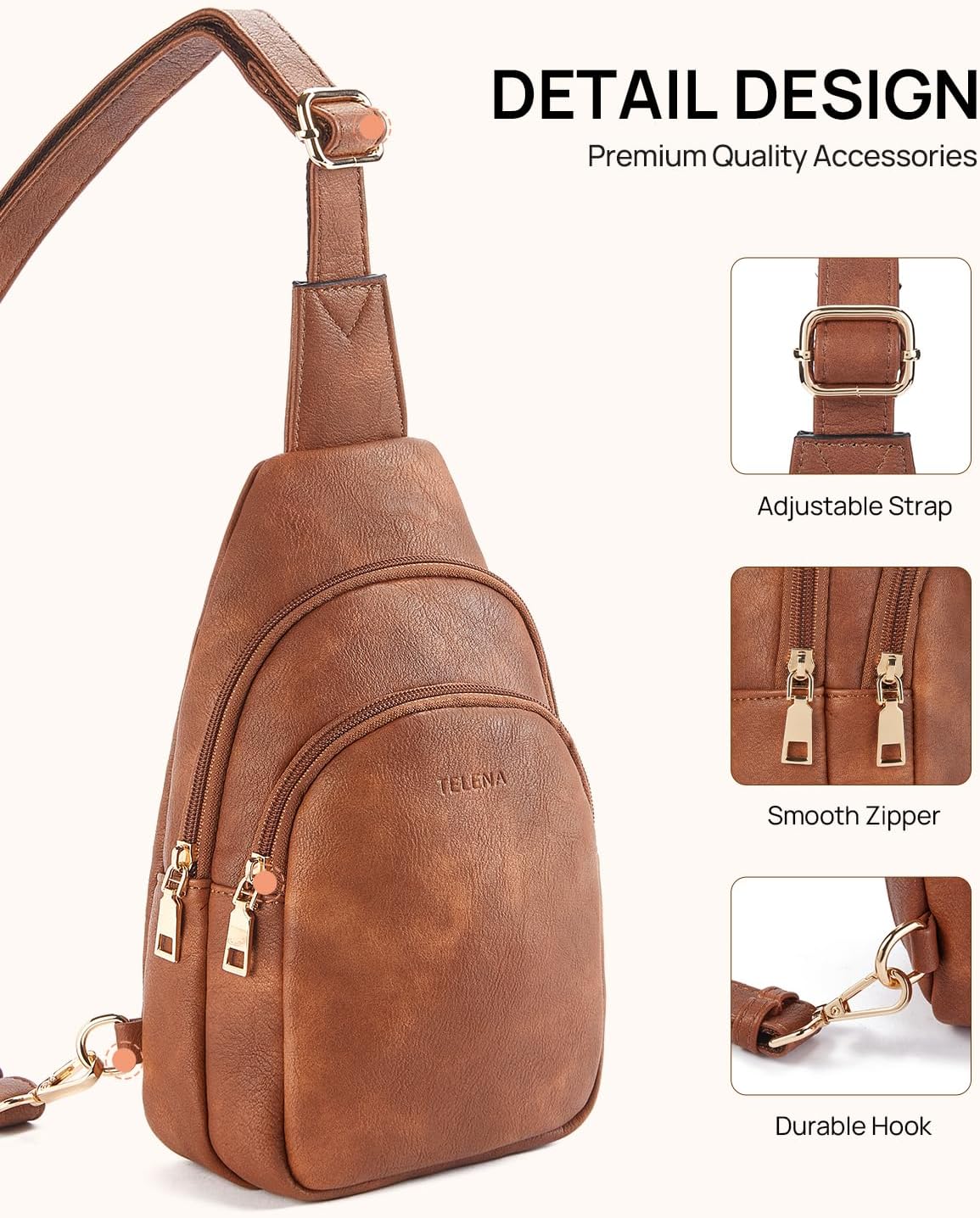 Telena Small Sling Bag for Women Leather Crossbody Fanny Packs Chest Bag for Women