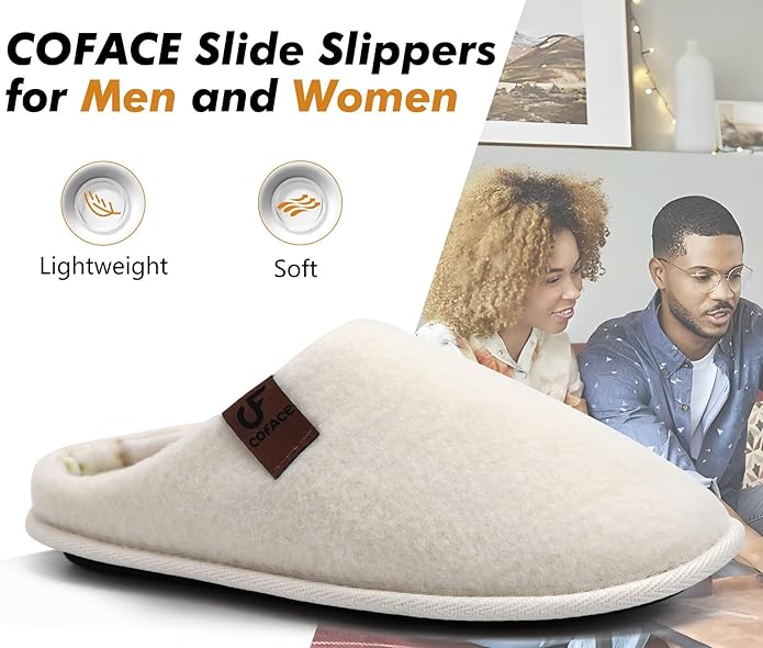 COFACE Unisex Mens Womens Cozy Memory Foam Scuff Slippers Casual Slip On Warm House Shoes Indoor/Outdoor Felt Sandal Slippers Size 4-15