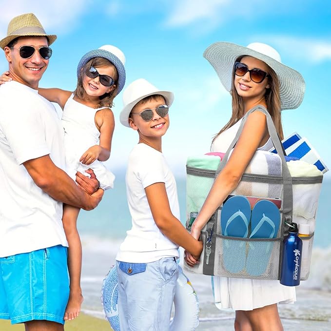 F-color Mesh Beach Bag Family - Large Tote Bag for Cruise Pool Toys Beach Vacation Essentials