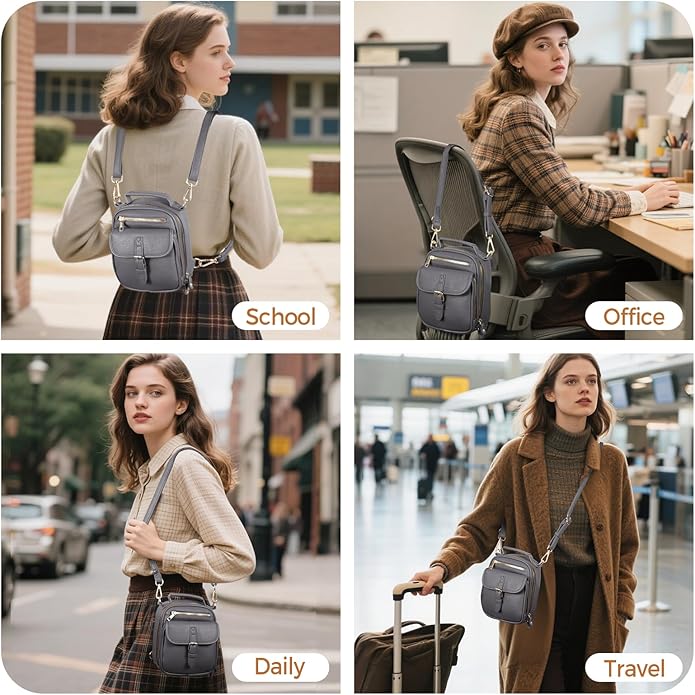 Vegan Leather Crossbody Bag for Women with 2 Straps, Small Messenger Bag with Anti Theft Zipper Pocket Vintage Shoulder Bag