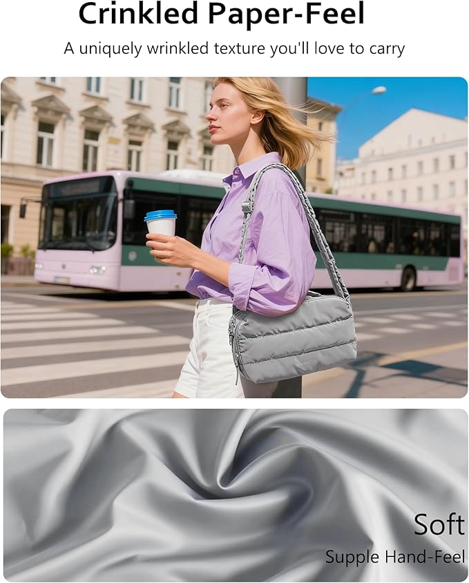BAGSMART Lightweight Crossbody Bags for Women, Quilted Puffer Shoulder HandBags with Adjustable Strap for Travel