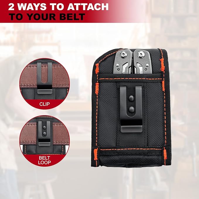Multitool Holster Sheath with Belt Clip - Small Multi-Pocket Tactical EDC Pouch Organizer, Compatible with Leatherman Wave+ / Signal Folding Tools, Utility Holder for Camping Hiking.