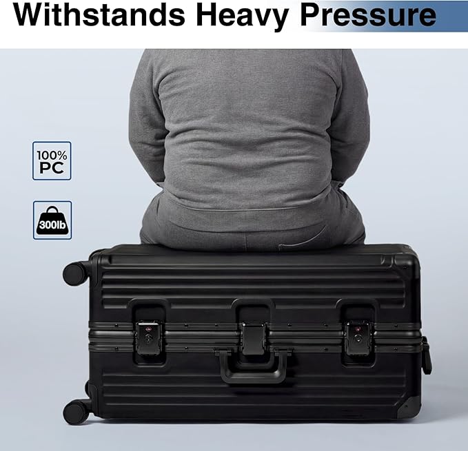 Krute Aluminum Frame Luggage 28 Inch Checked Suitcase With Wheels No Zipper PC Hard Shell Suitcases with Cup Holder and Charger Zipperless Large Travel Luggage