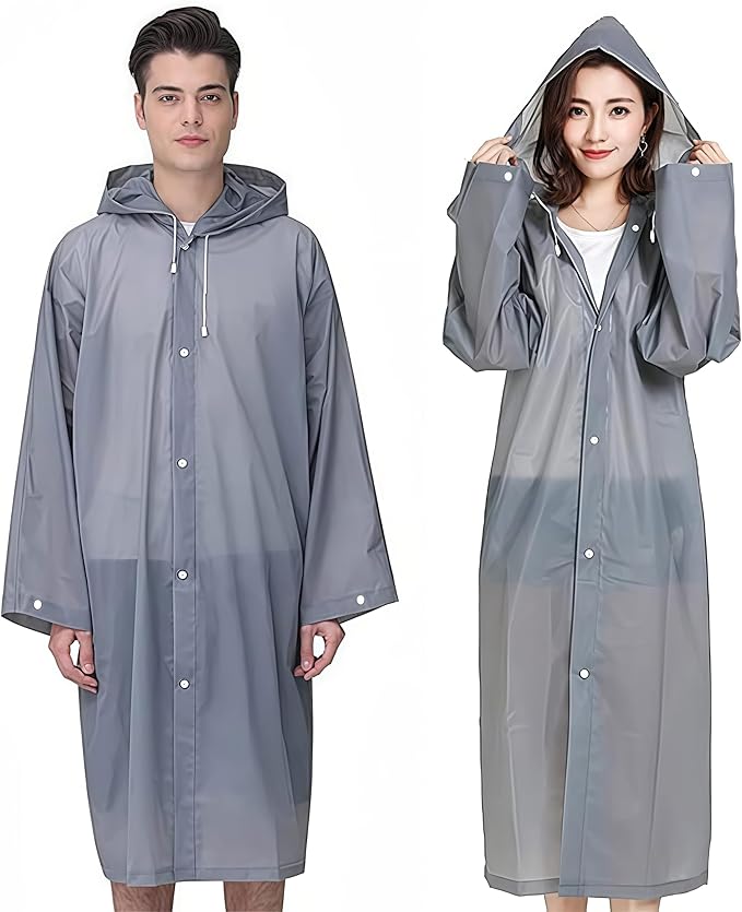 Rain Coat Poncho for Adult, 2 Pack Women Men Reusable Raincoats Emergency with Hood and Drawstring