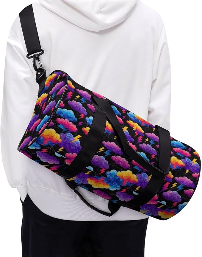 Weekender Carry on Beach Yoga Overnight Luggage Bag Unique Lightning Bolt Storm Clouds Pattern Print Gym Sports Duffle Bag Dance Gymnastics Bags