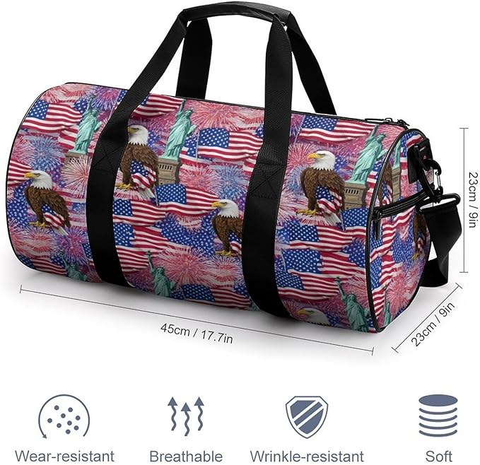 Travel Duffle Bag Statue of Liberty America Flag Eagle Carry On Weekender Bags Workout Lightweight Duffel Bags for Men and Women