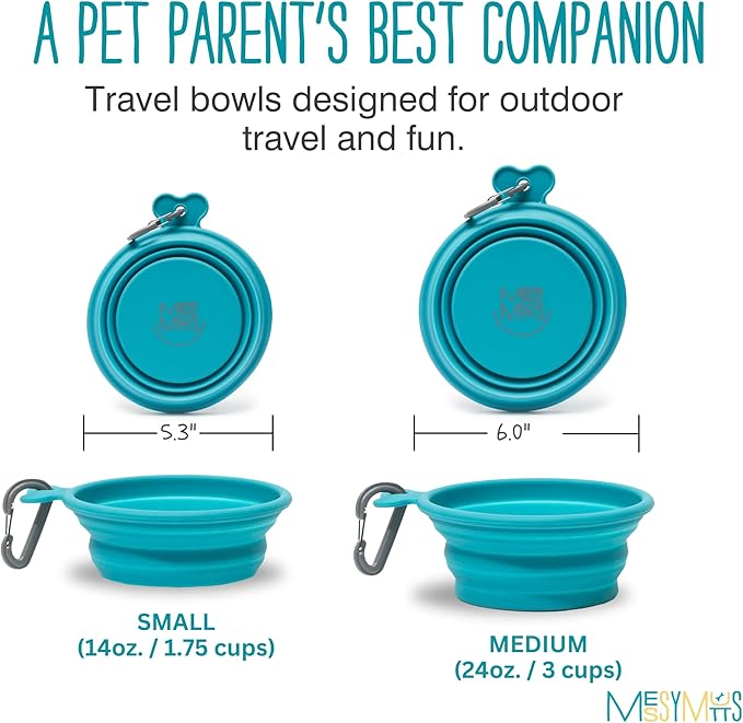 Messy Mutts Silicone Collapsible Bowl | Pet Travel Necessity | Portable Water or Food Dish | Pop Up Watering Bowl | Camping, Hiking, Walking Accessory | Large, 3 Cups | Blue